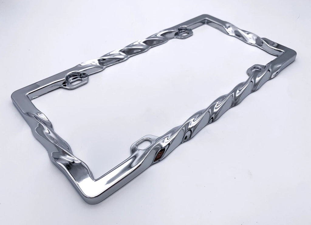Chrome Twisted Spiral Heavy Duty License Plate Frame for Car Truck (Universal)