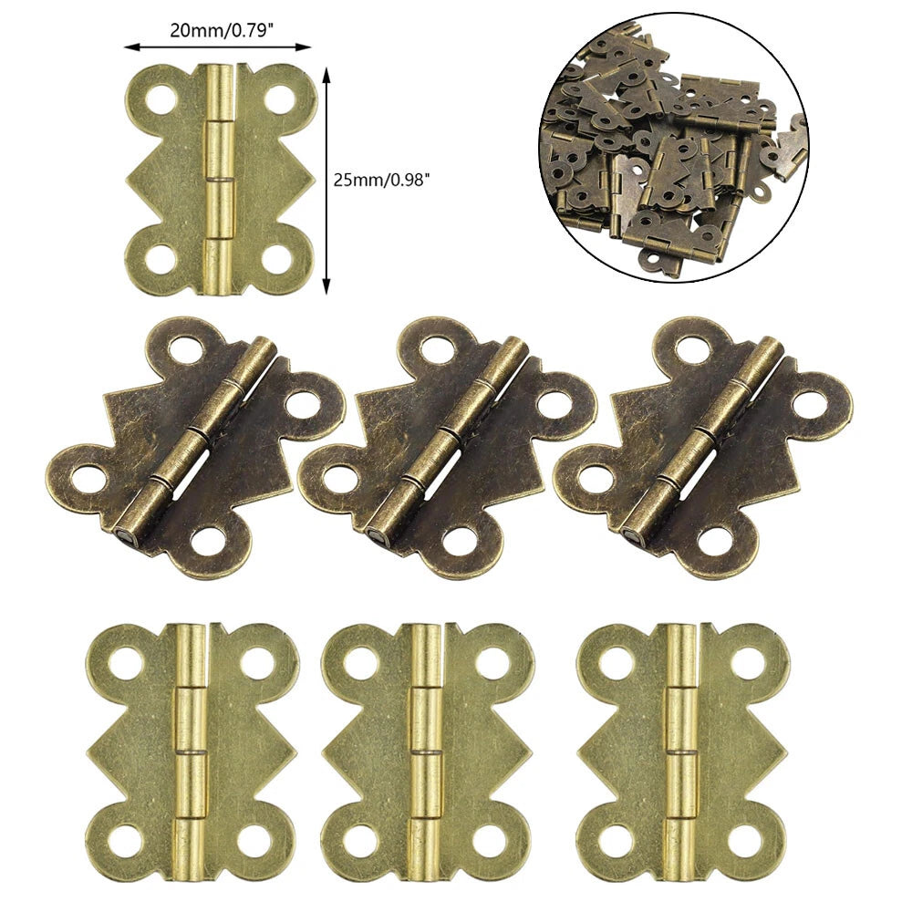 20pcs Mini Hinges for Vintage Jewelry Chest Wine Box Dollhouse (20x25mm)