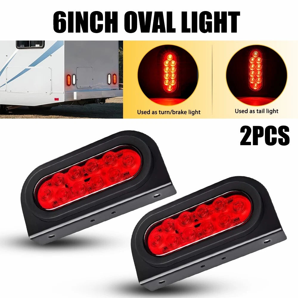 2X 6" LED Red Oval Stop Turn Brake Tail Lights for Trailer Truck