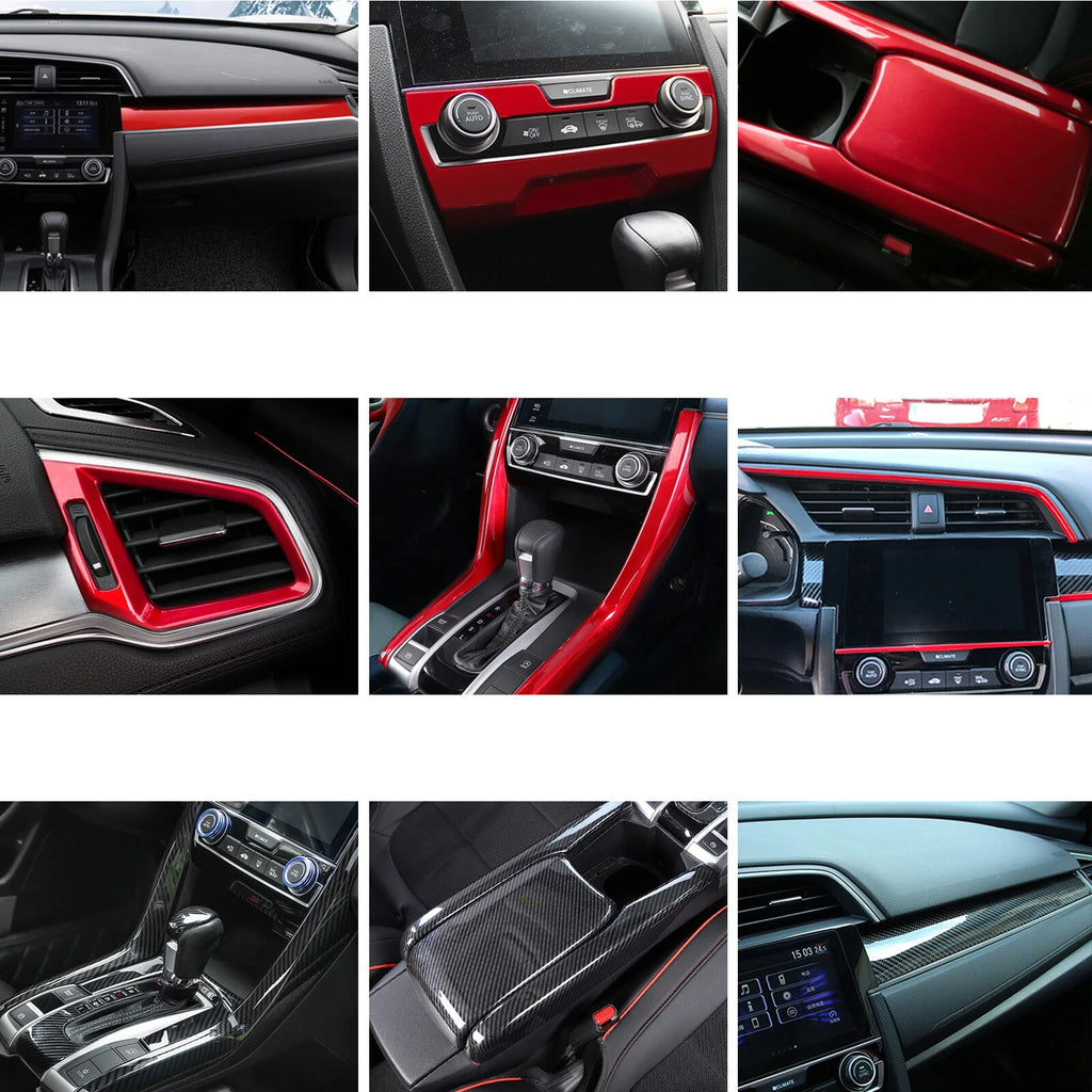 Carbon Fiber Center Console Panel Decor Trim for Honda Civic (2016–2021)