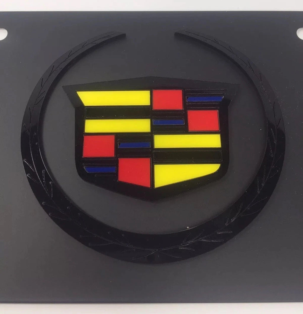 Cadillac Vanity License Plate Black With Hood Emblem Crest for CTS (2014–2019)