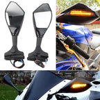 Rearview Mirror with LED Turn Signal for Honda Kawasaki Yamaha Suzuki Motorcycle