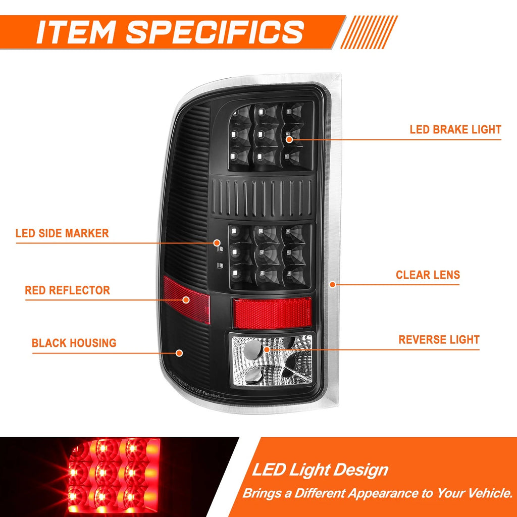 2X Full LED Tail Lights for GMC Sierra (2007–2014) Black