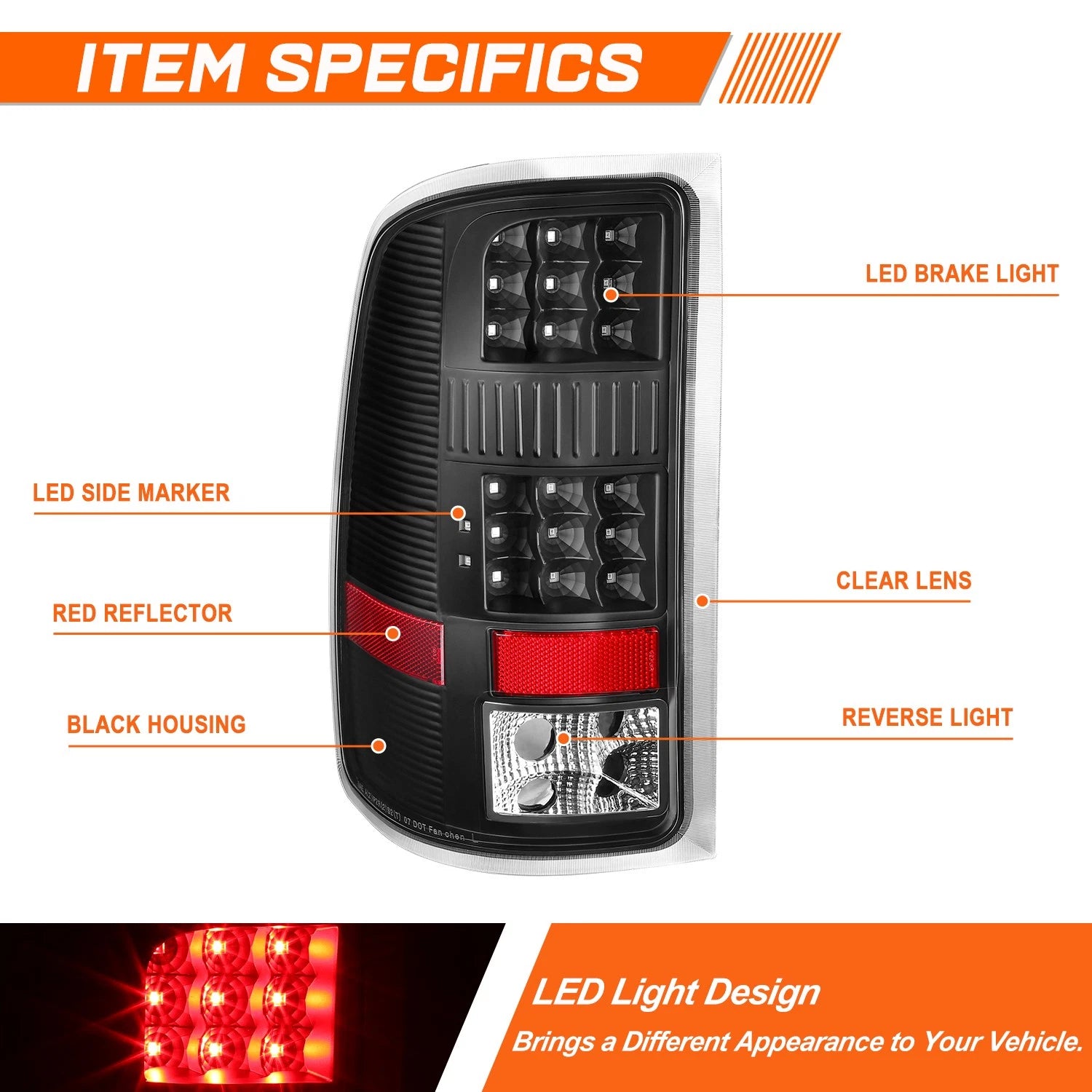 2X Full LED Tail Lights for GMC Sierra (2007–2014) Black