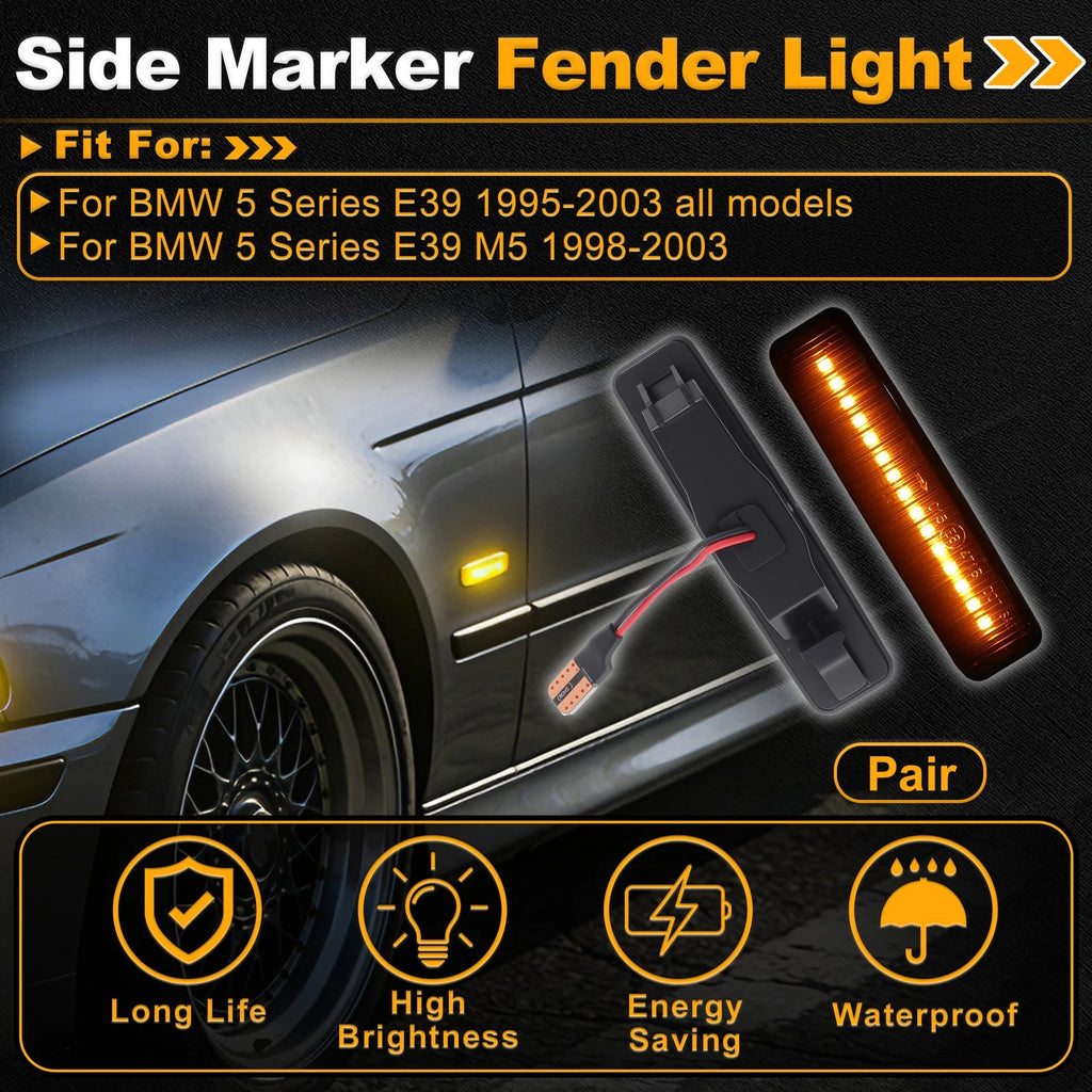 Side Marker Fender Light for BMW 5 Series E39 (1995–2003) Smoky Black Lens 1 Pair