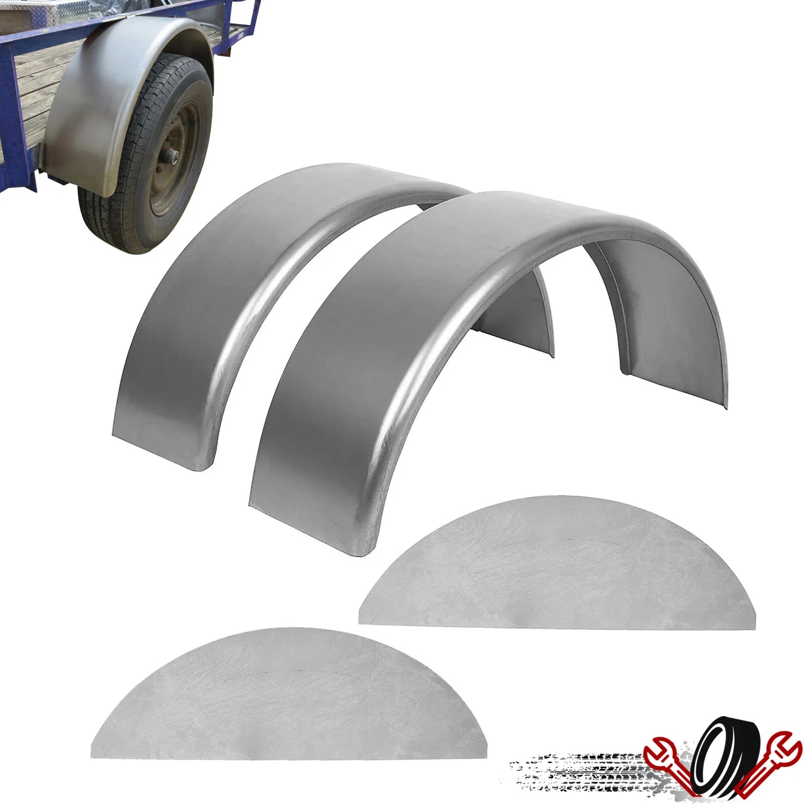 Set of 2 Single Axle Trailer Fenders for 14" 15" 16" Wheels