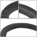 Steering Wheel Cover Carbon Fiber Pattern Red Stitching 15" for Universal Fit