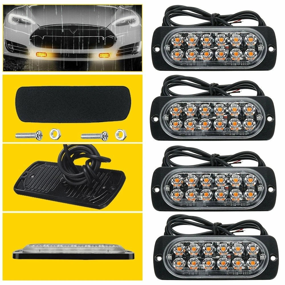 12 LED Amber Strobe Light Bar for Car Truck