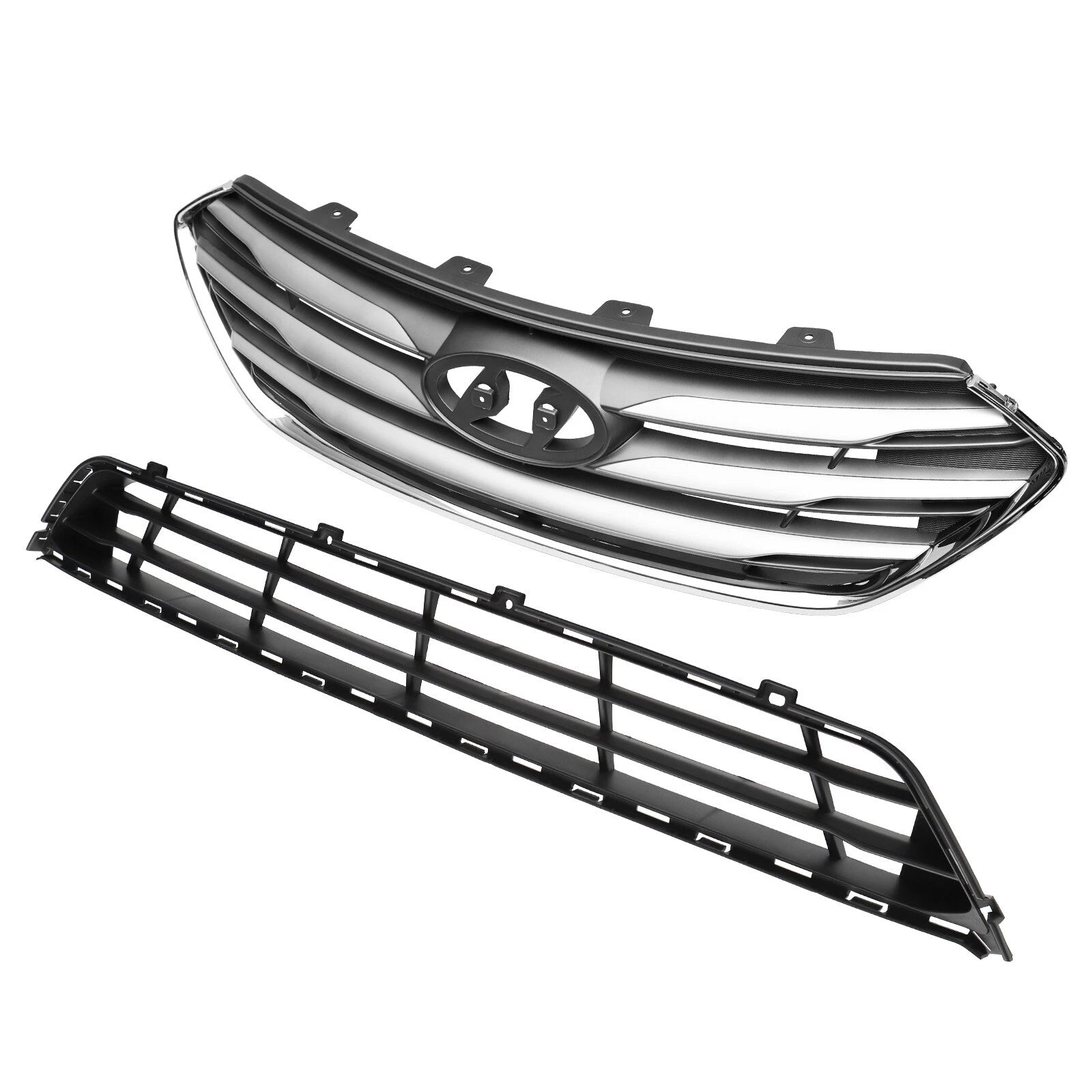 Set of 2 Front Upper & Lower Bumper Grille for Hyundai Santa Fe Sport (2017–2018)