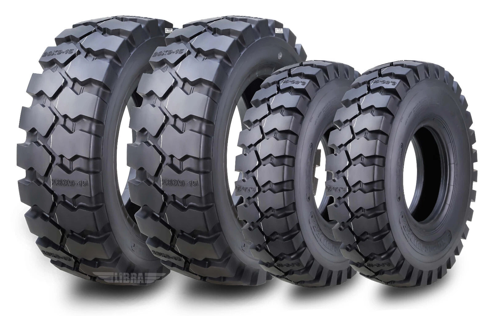 Set of 4 HD 6.50-10 & 28x9-15 Forklift Tires w/ Tube & Flap