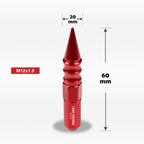 Set of 20 M12X1.5 Red JDM Spiked Hex Wheel Lug Nuts + 20mm Extension