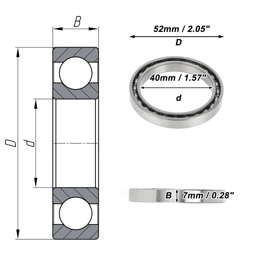 Deep Groove Ball Bearing 40x52x7mm for Scooter Skateboard 