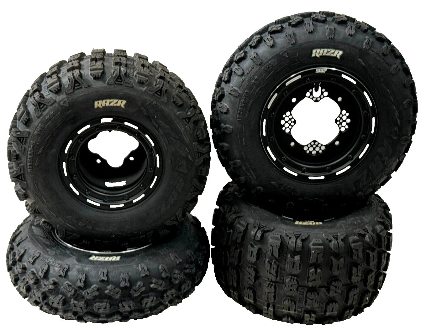 Set of 4 DWT G3 Beadlock Rims with Maxxis Razr Plus MX Tires for TRX 250R 450R ER 400EX