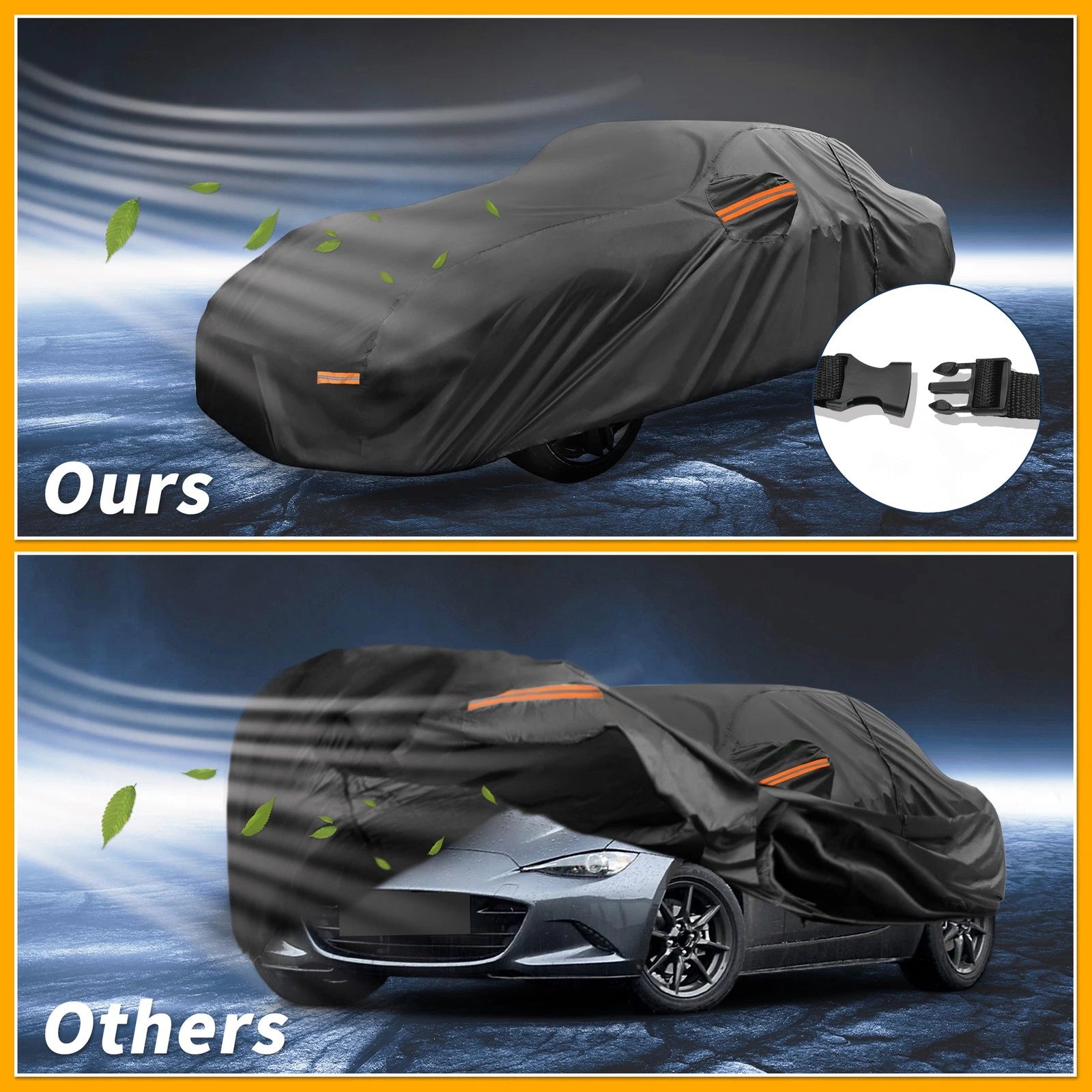 Waterproof Car Cover for Mazda MX-5 Miata (190T-PU) Black with Zipper