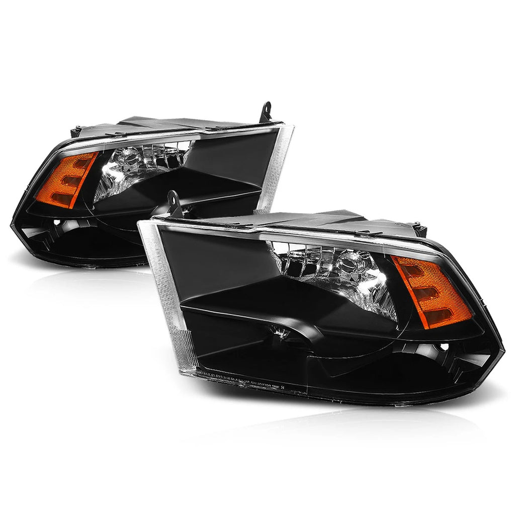 Set of 2 Quad Headlights for Dodge RAM Pickup (2009–2018) Black Housing Amber