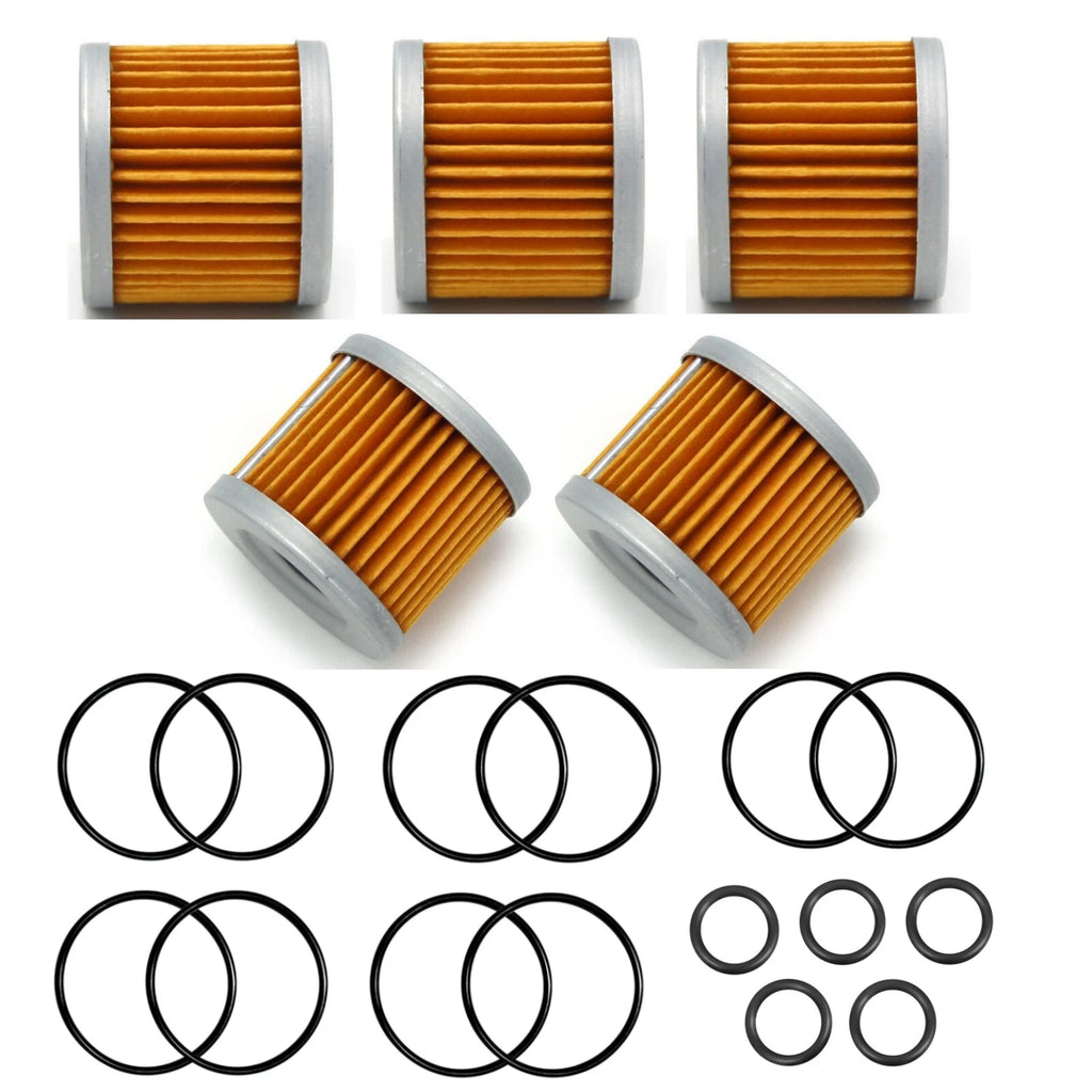 Set of 5 Oil Filters with O-rings for Suzuki (16510-05240, 09280-13004/54001/60005)