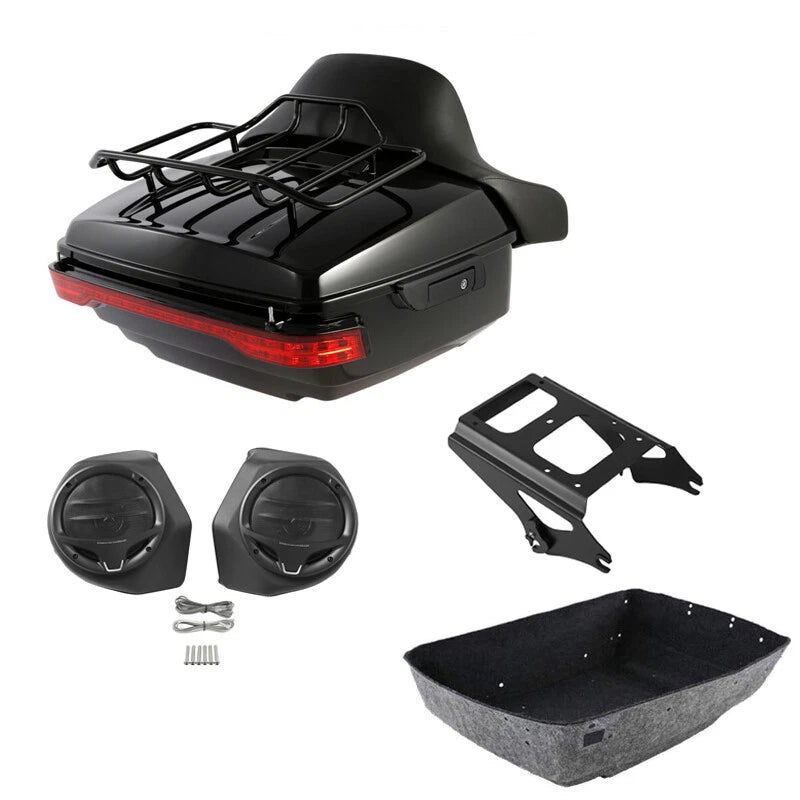 Trunk Pad Mount Rack Speakers LED Light for Harley Touring (2009–2013)