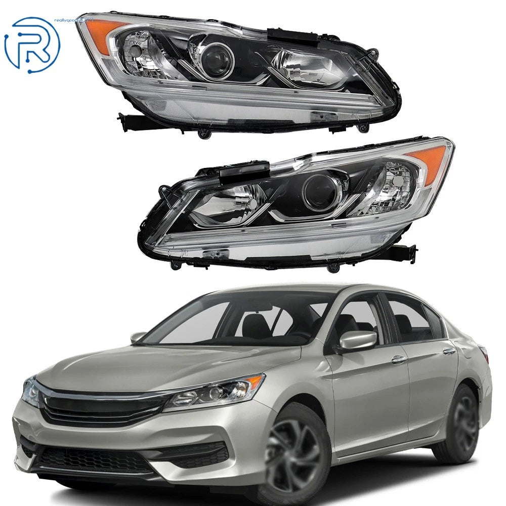 Headlights for Honda Accord (2016–2017) Driver + Passenger Side Halogen DRL Black