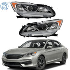 Headlights for Honda Accord (2016–2017) Driver + Passenger Side Halogen DRL Black