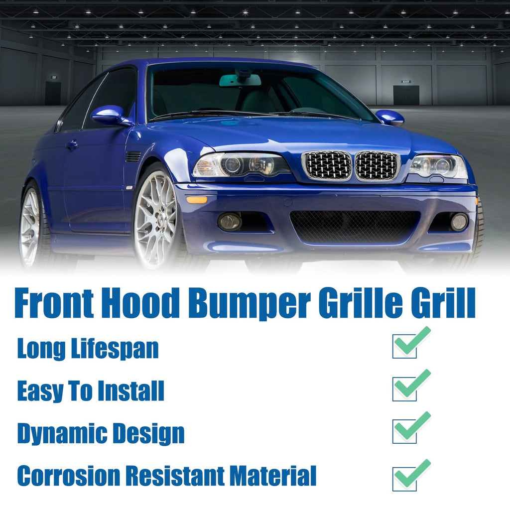 1 Pair Front Hood Bumper Grille for BMW 3 Series E46 (2002–2005) Silver Tone