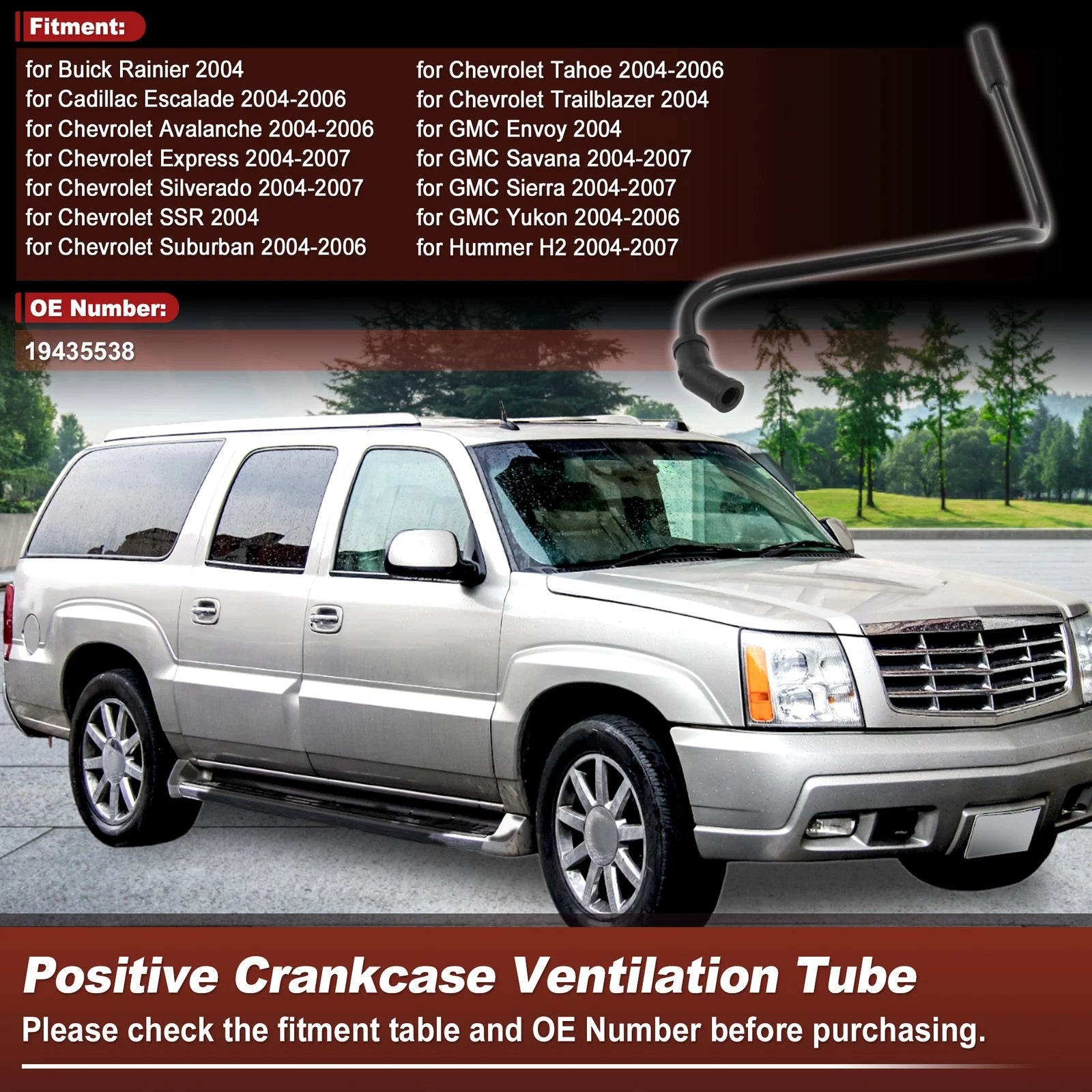 Positive Crankcase Ventilation Hose for Buick Rainier (2004) 19435538 Black