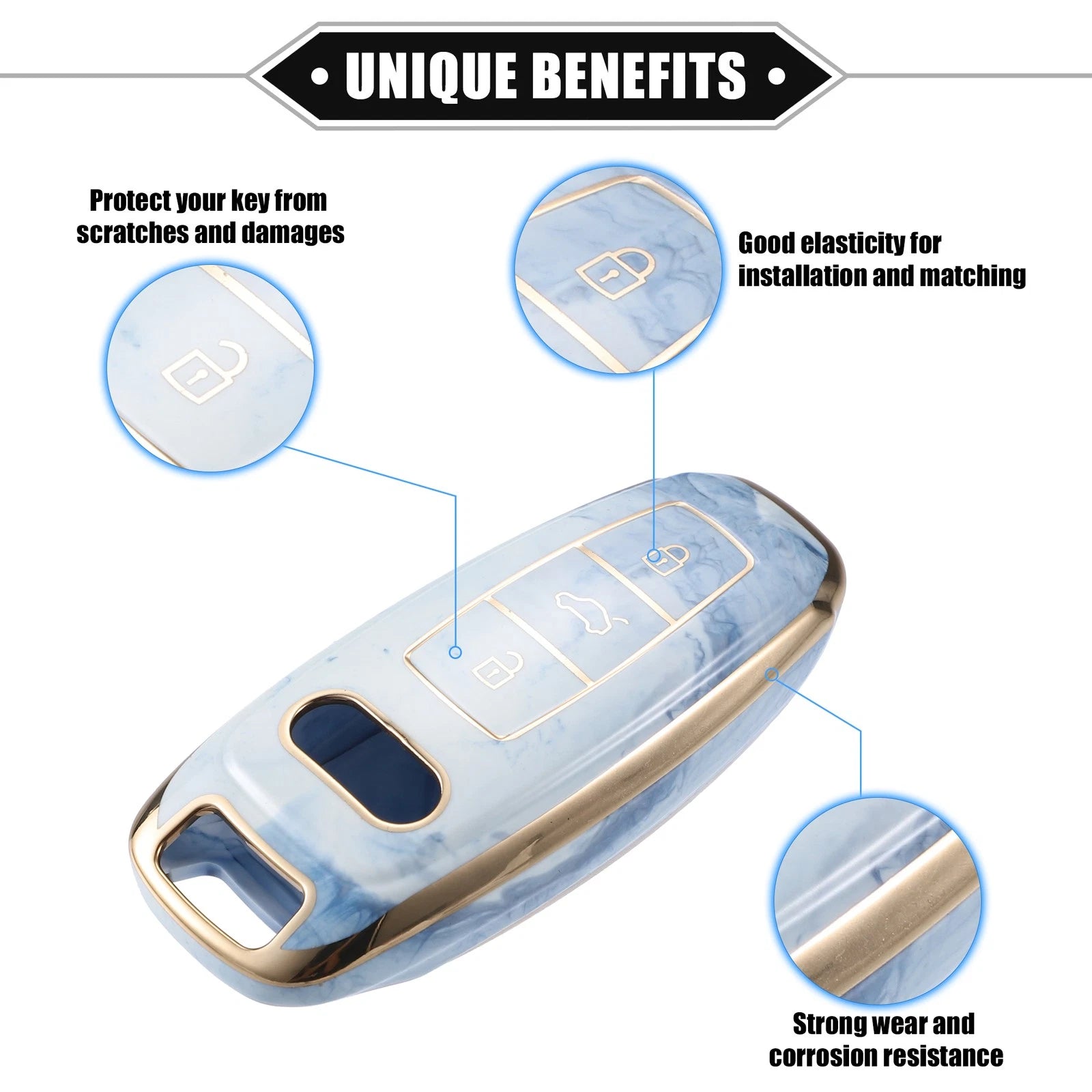 3X Remote Smart Key Fob Cover Case for Audi Q7 Q8 (2020–2021) TPU Blue