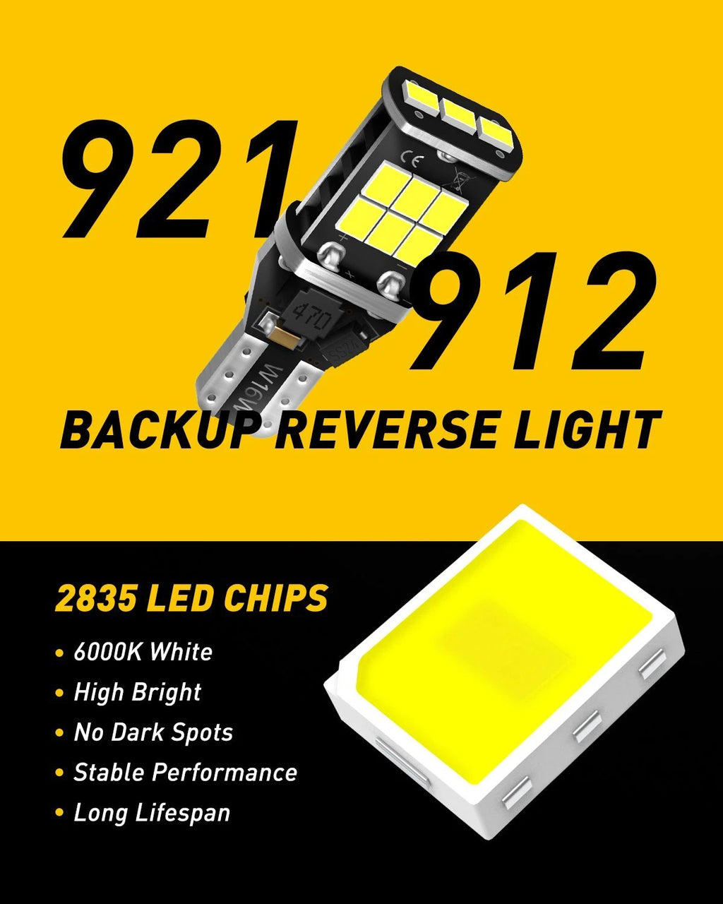 2X 15SMD White 6000K Canbus LED Bulbs for Backup Reverse Light