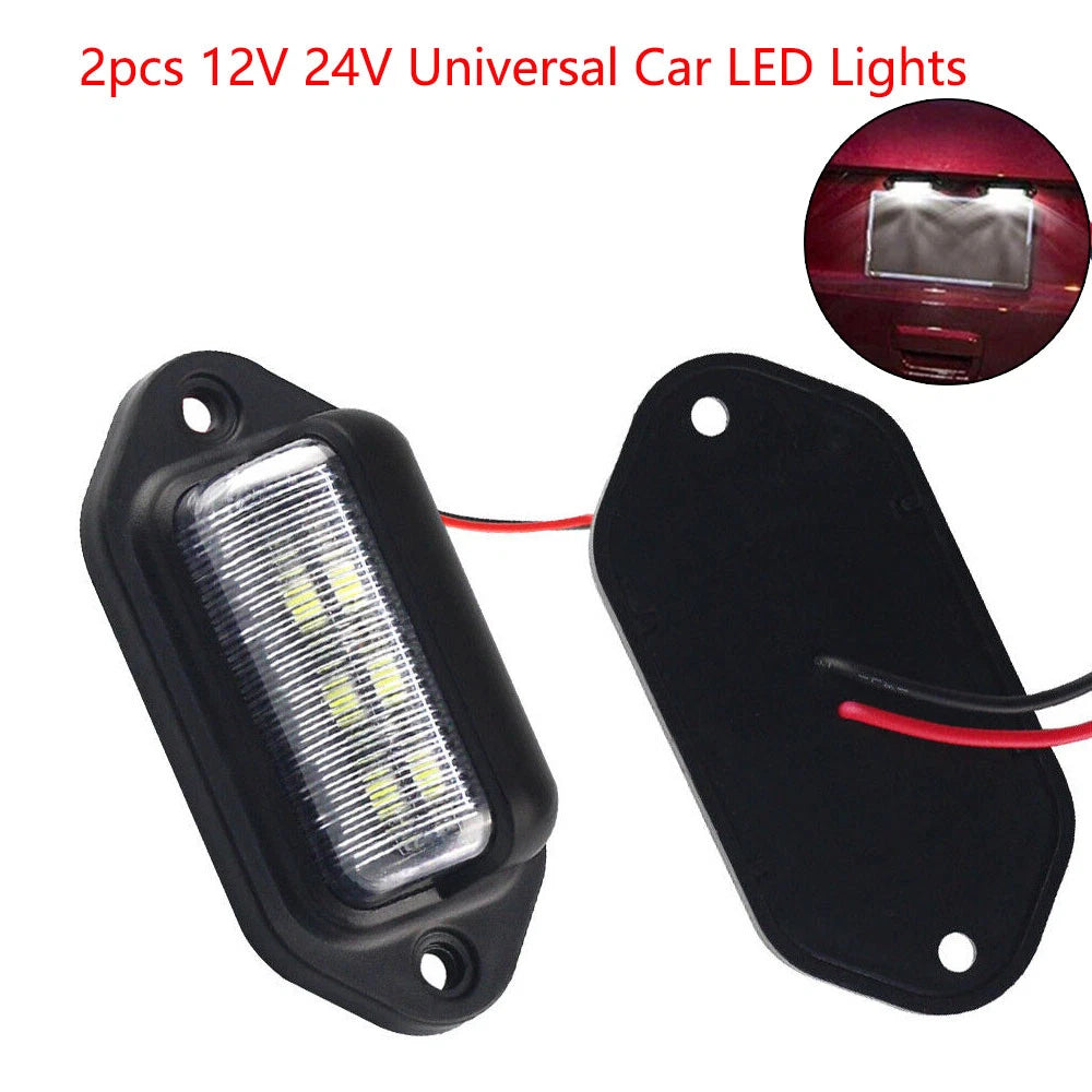 2Pcs 6LED License Plate Lights for Car (12V–24V) 6633mm