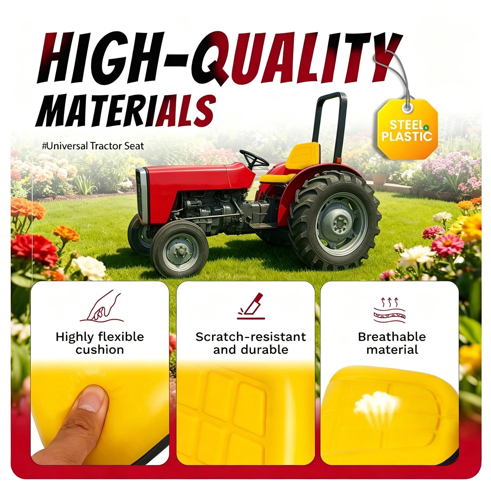 Universal Yellow Suspension Tractor Seat for Massey Ferguson Ford/New Holland