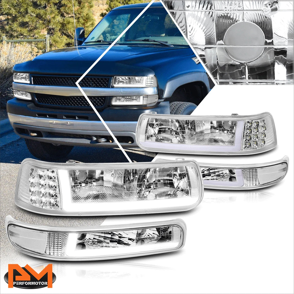 LED DRL Bumper Headlights for Chevy Silverado (1999–2002) - Chrome Housing