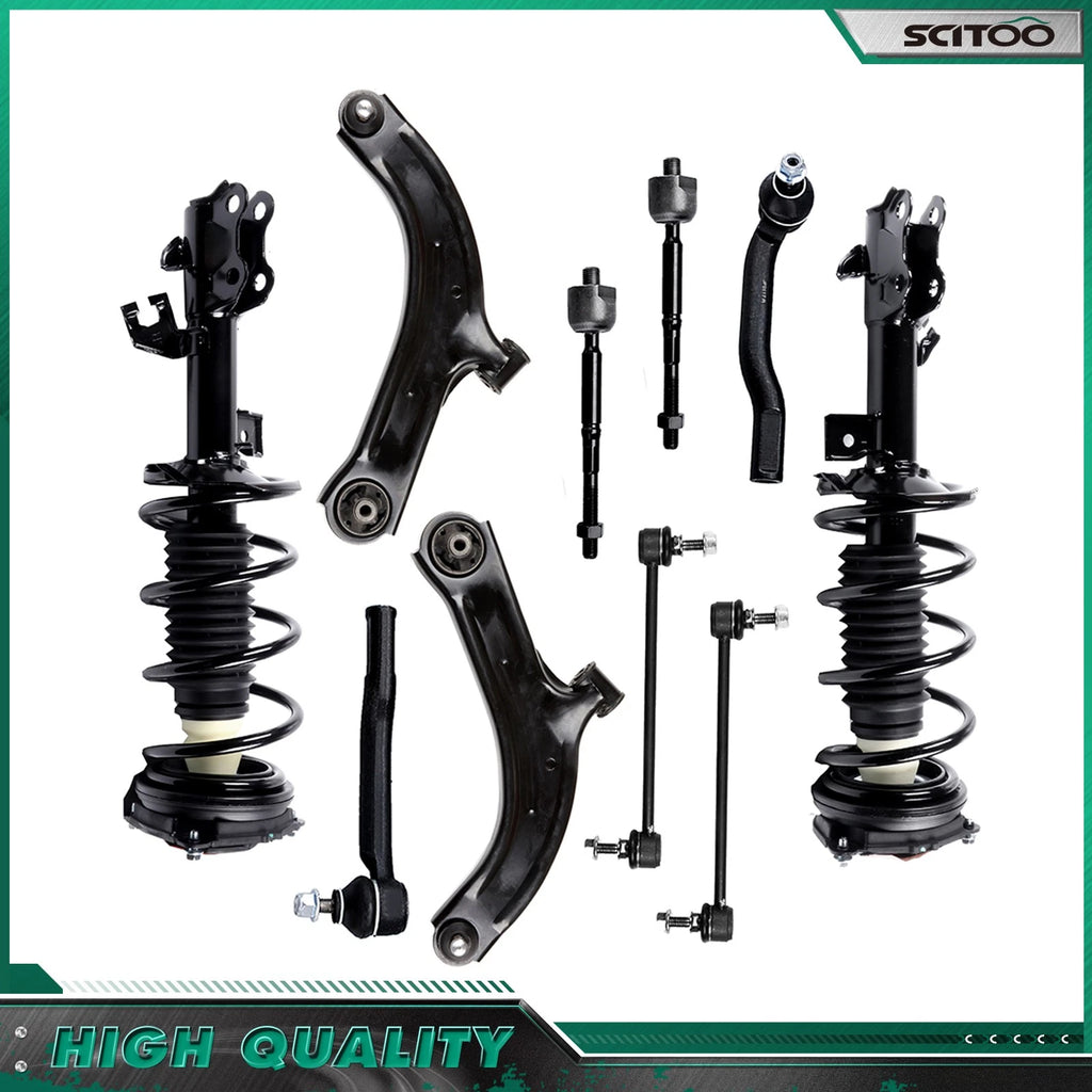 10pc Front Struts Lower Control Arm Tie Rod Sway Bar Kit for Nissan Versa (2007–2012)