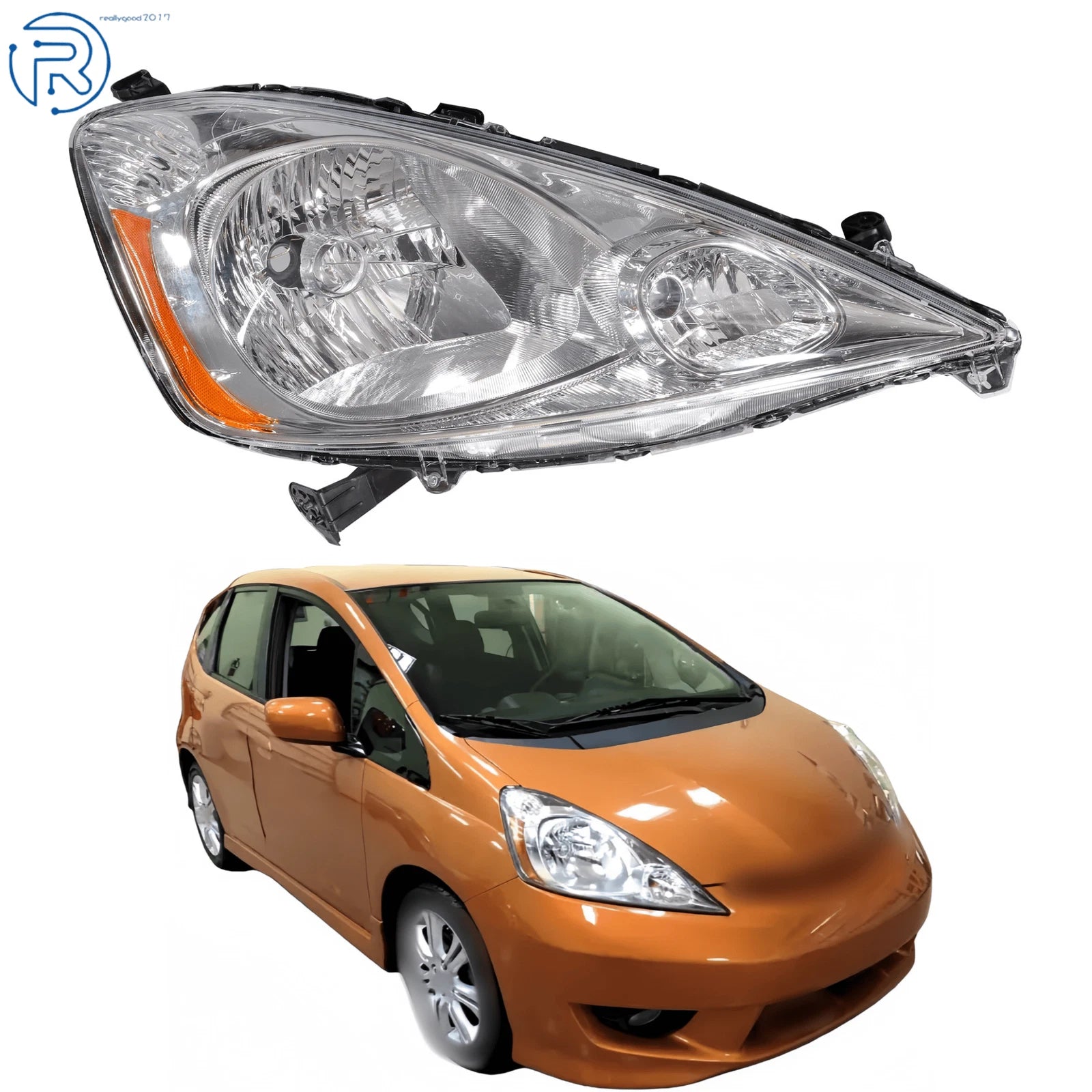 Right Side Headlight Assembly Halogen Chrome Housing for Honda Fit (2009–2011)