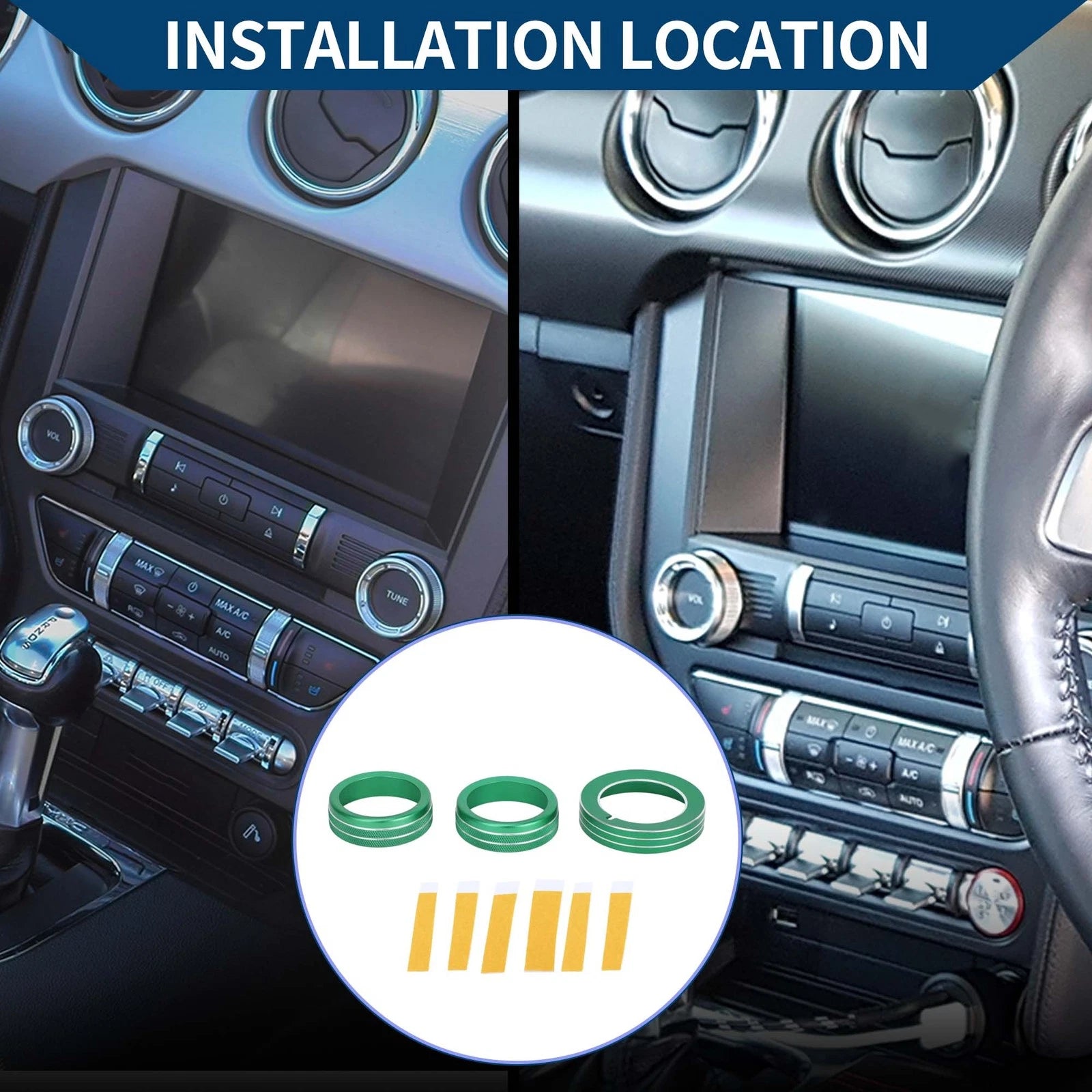 3X Headlight Media Tune Switch Knob Cover for Ford Mustang (2015–2021) Green