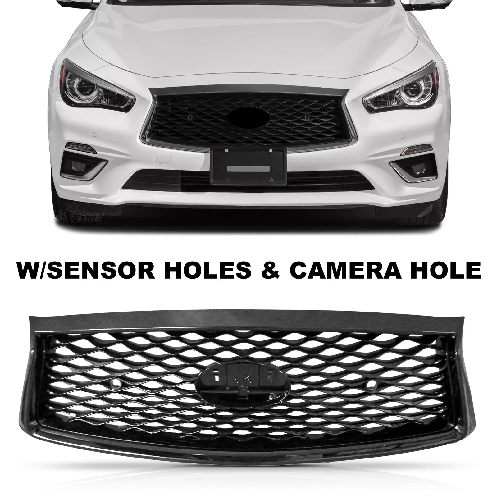Front Bumper Grille for Infiniti Q50 (2018–2023) with Sensor Holes