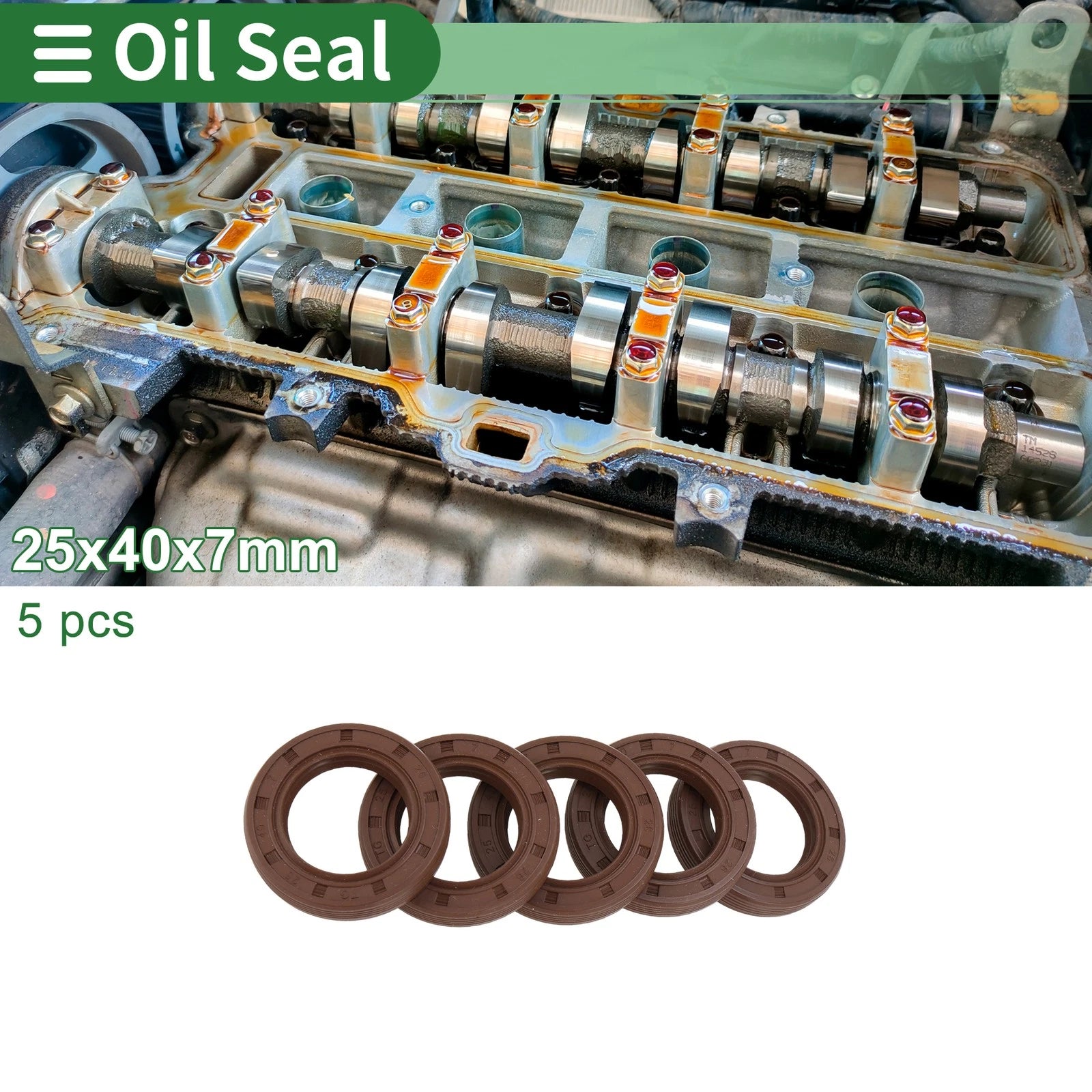 Set of 5 Oil Seals FKM Rubber 25x40x7mm for High Pressure