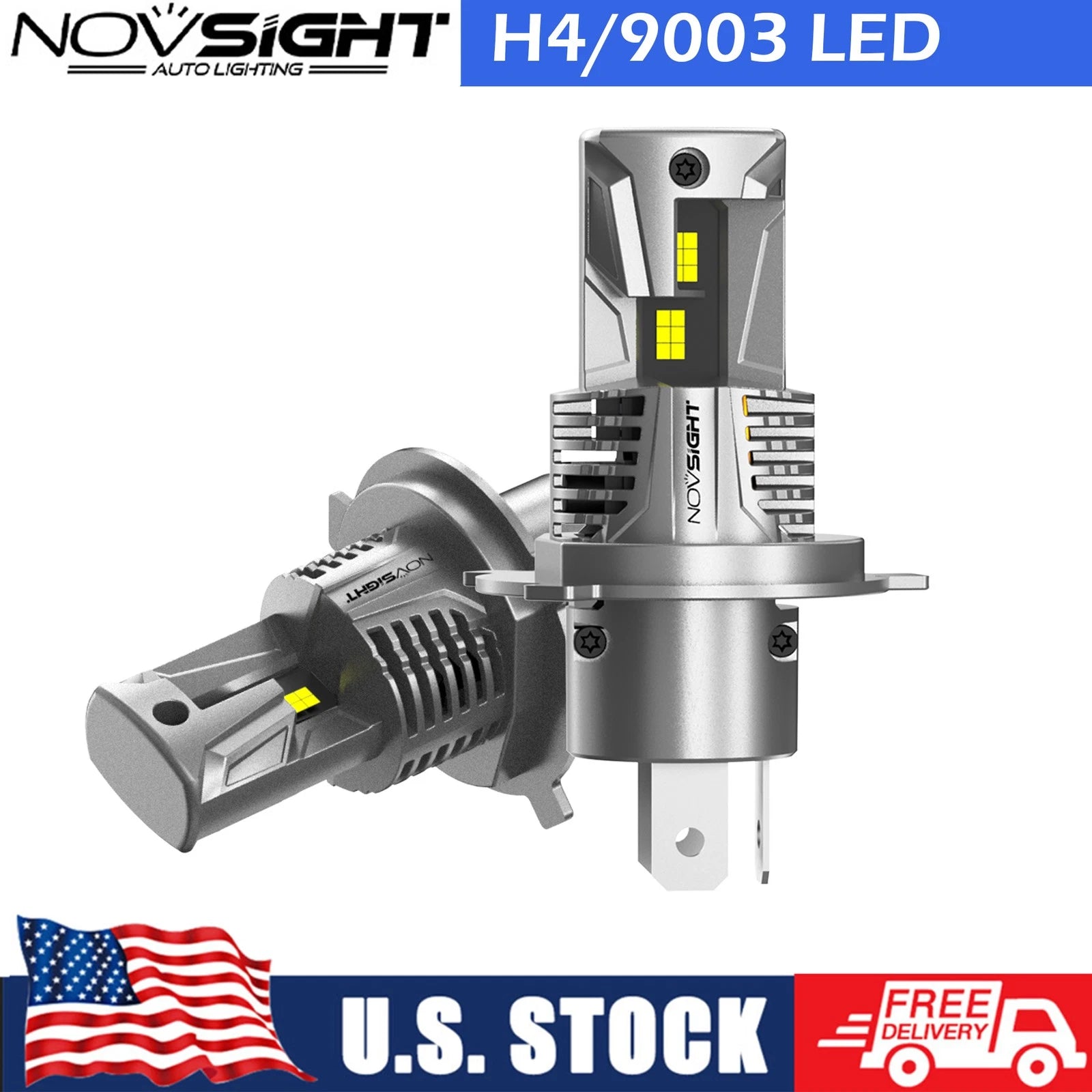 2X H4 9003 LED Headlight Bulbs for NOVSIGHT (6500K)