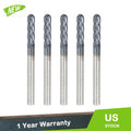 Set of 5 End Mills 1/8" 4 Flute Ball Nose Carbide