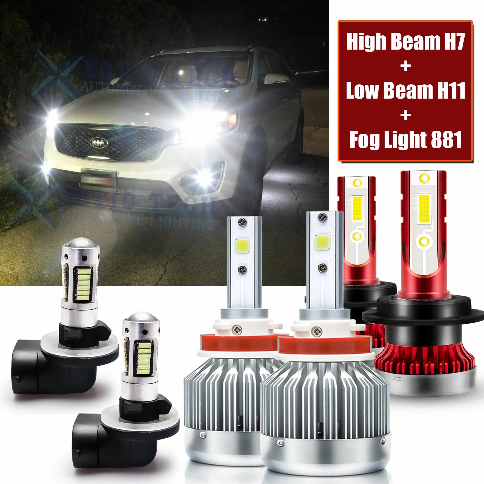 White LED Headlight and Fog Light Combo Kit for Kia Sorento (2016–2019)