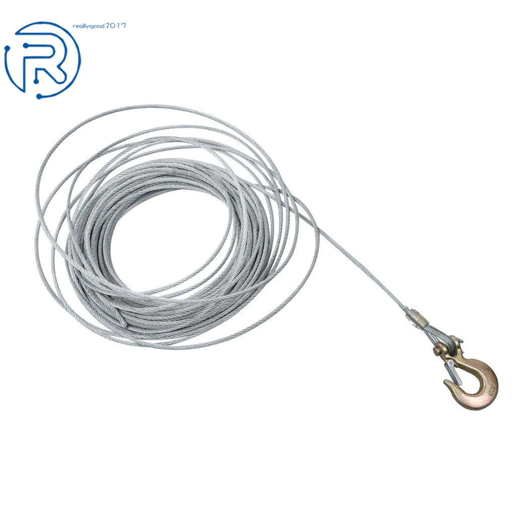 Winch Cable 3/16" × 100Ft Galvanized Steel with 1/4" G70 Slip Hook
