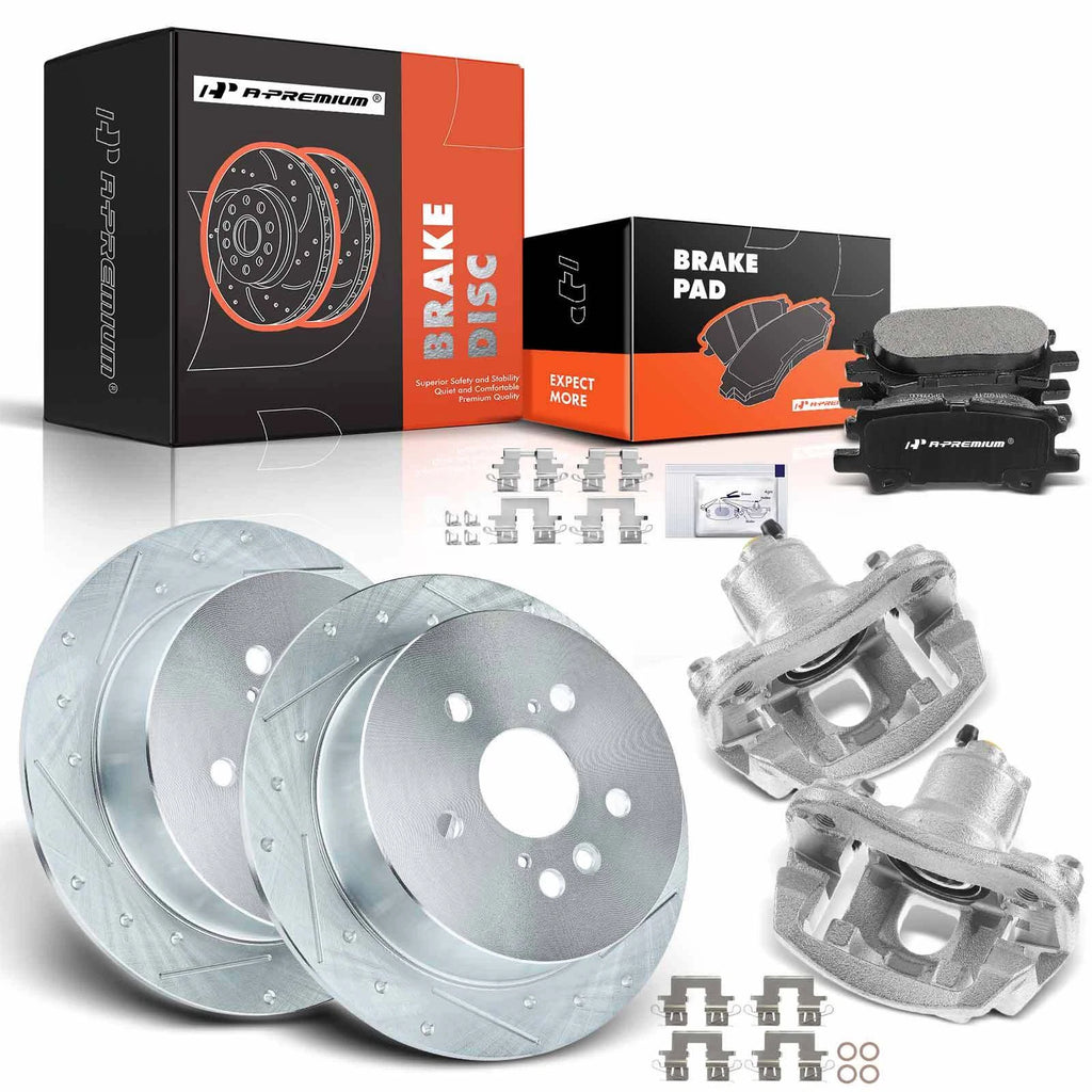 Rear Drilled Brake Rotor & Pad+Caliper for Toyota Highlander (2014-2019)