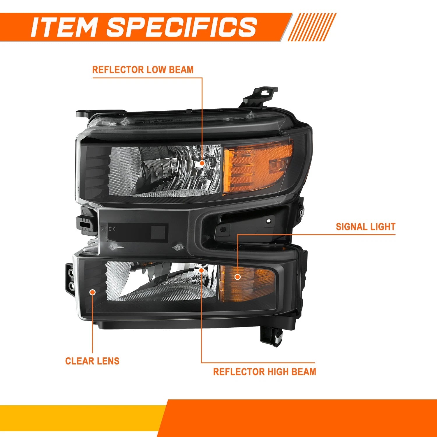 Left Side Black Clear Headlight for Chevrolet Silverado 1500 LTD (2019–2022)