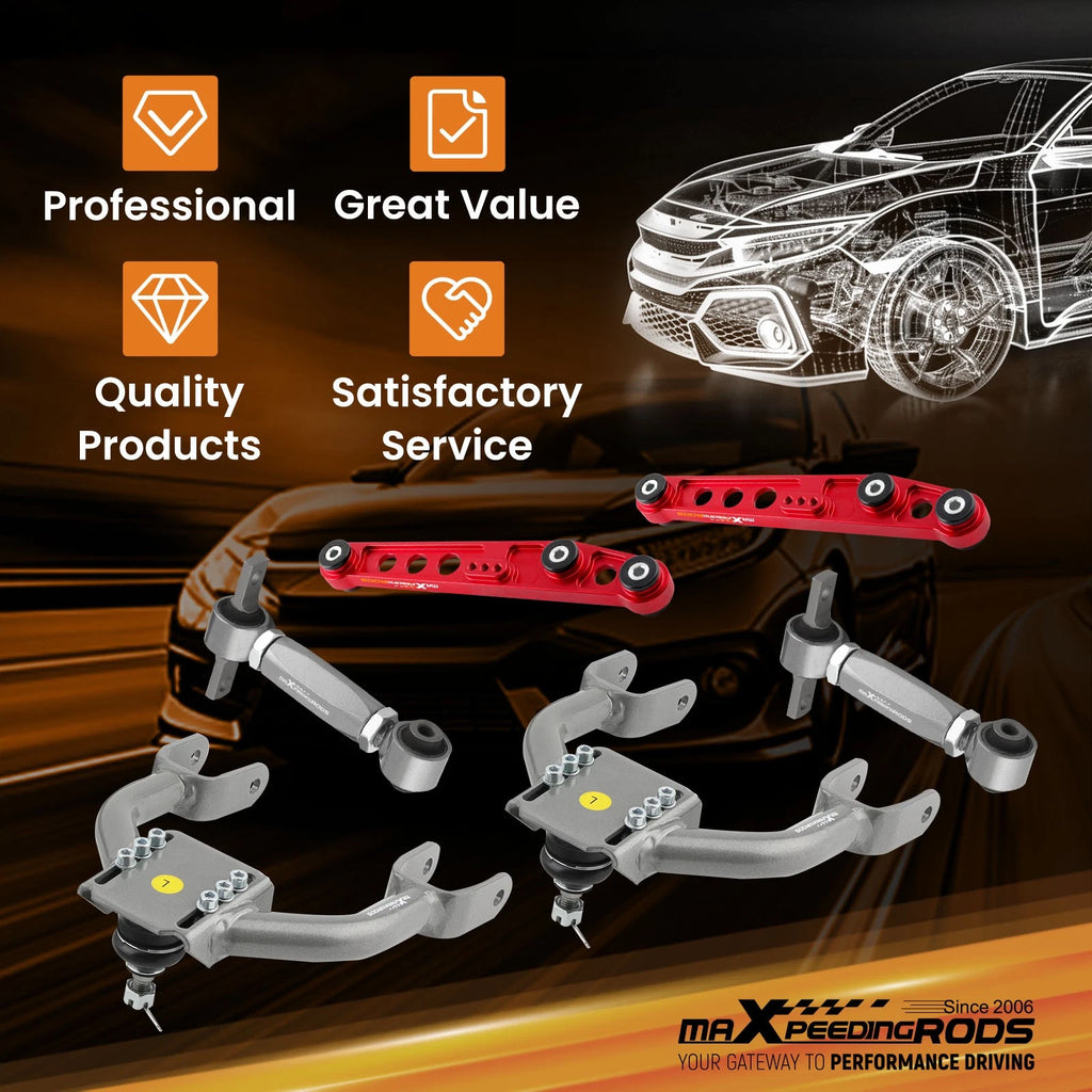 Front Upper A Arms & Rear Camber Lower Control Arms for Civic/Del Sol (1992–1997)