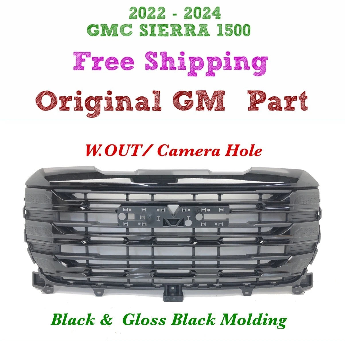 Front Upper Grille for GMC Sierra 1500 (2022–2024) #60 Black