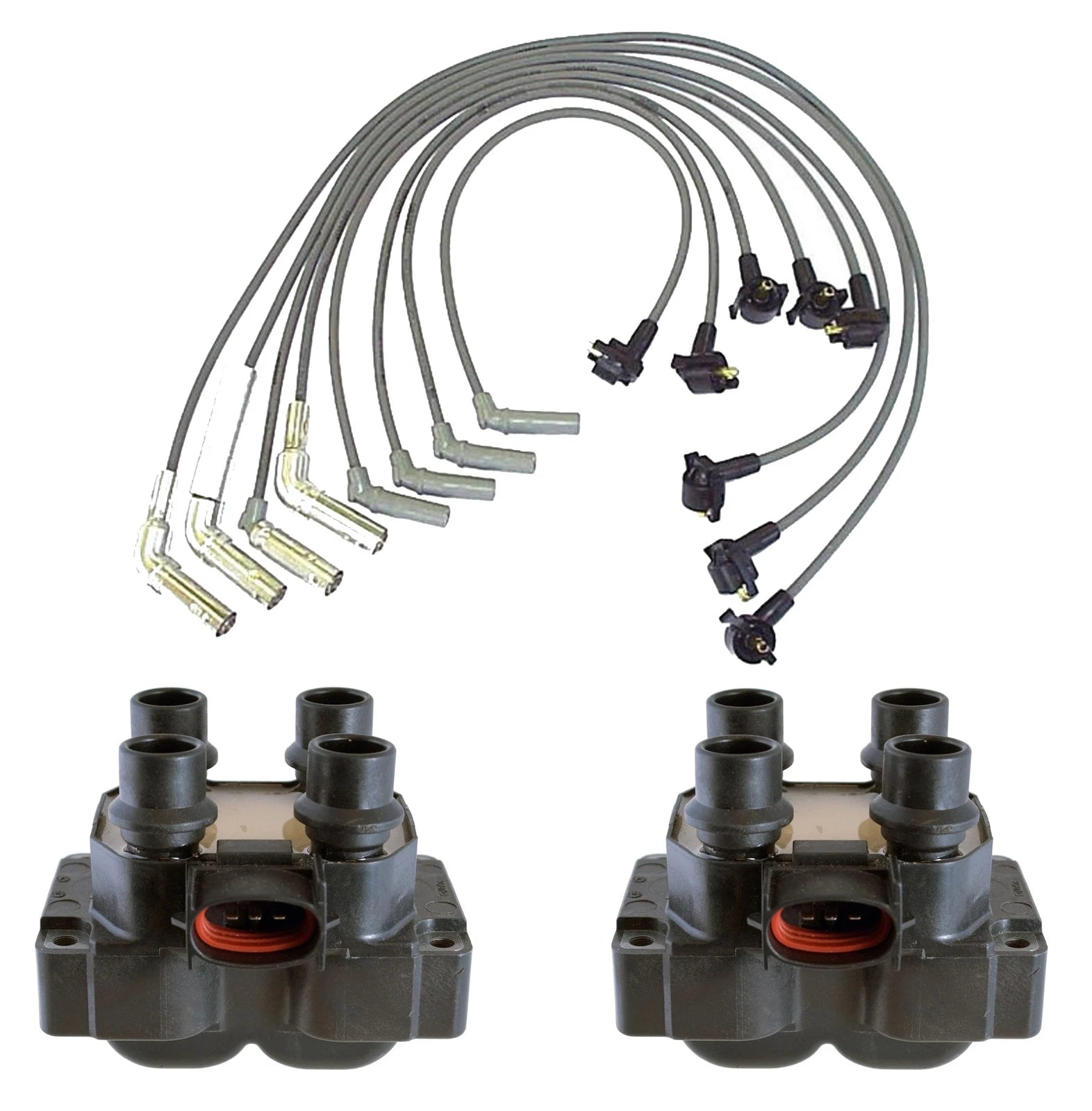2X Ignition Coils & Spark Plug Wire Set 8mm for Ford Mercury 5.0L V8