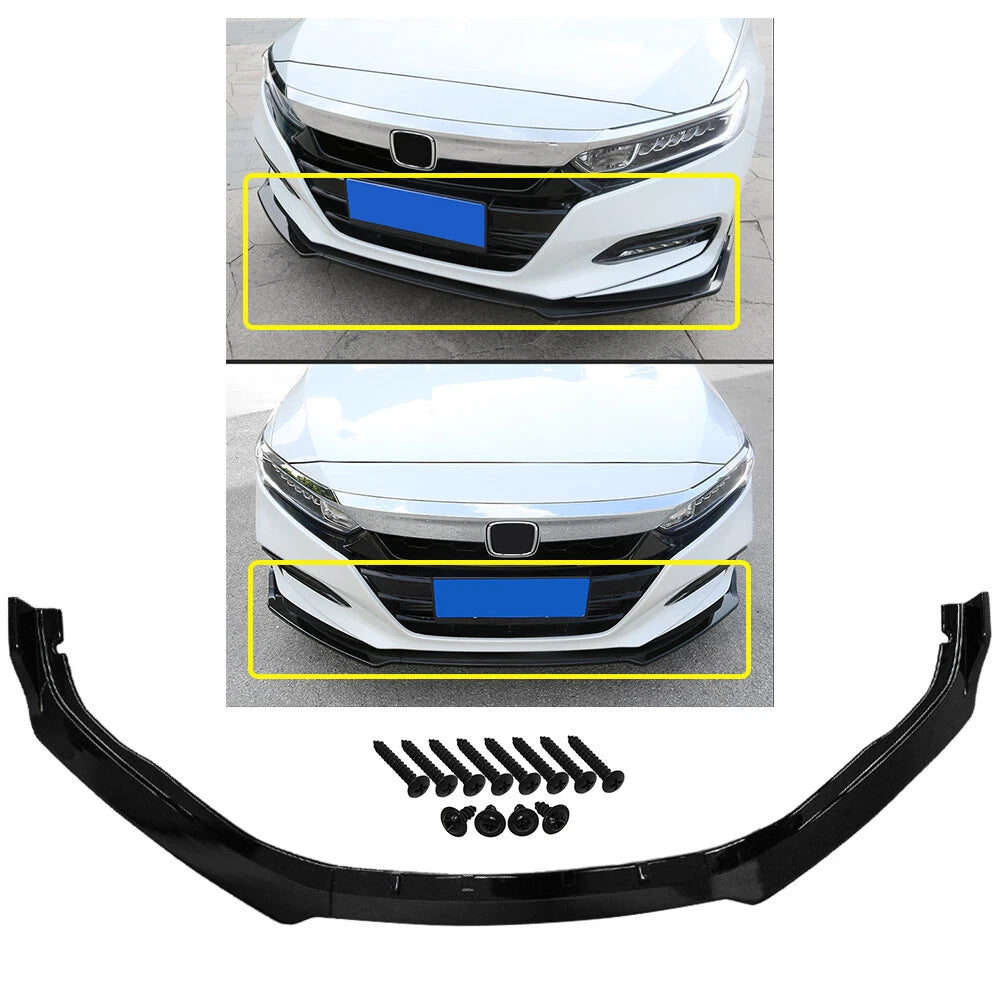 3PC Glossy Black Front Bumper Lip Splitter for Honda Accord (2018–2020)
