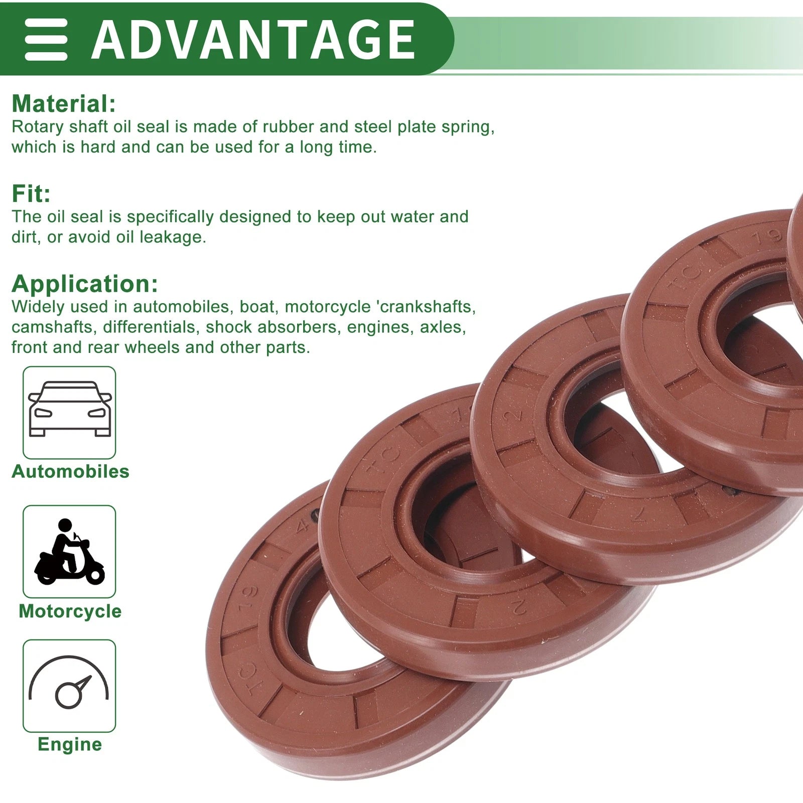 Set of 5 Oil Seal Rotary Shaft Seal FKM Rubber 19x40x7mm