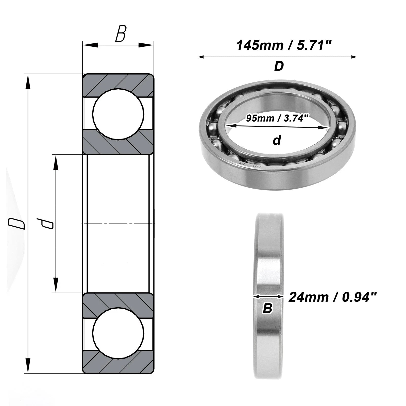 Deep Groove Ball Bearing 95x145x24mm for Scooter/Skateboard (P0)