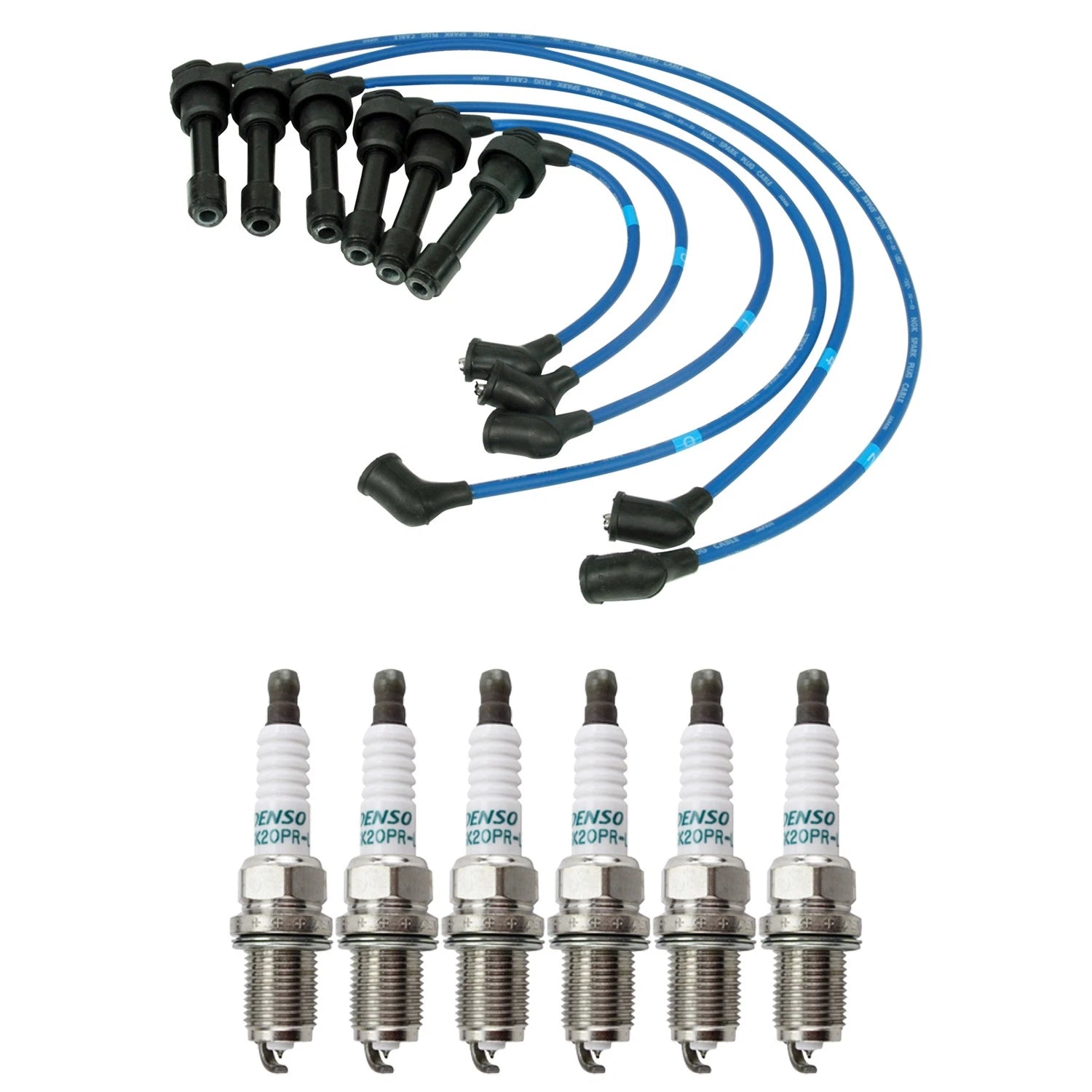 NGK Wire Set & Denso 6 Double Iridium Spark Plugs for Stealth 3000GT (1991–1999)