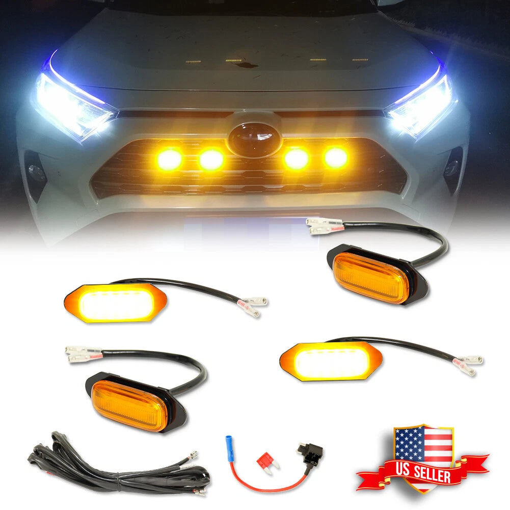 Set of 4 Raptor Style Amber LED Front Grill Lights for Toyota RAV4 (2019–2022)