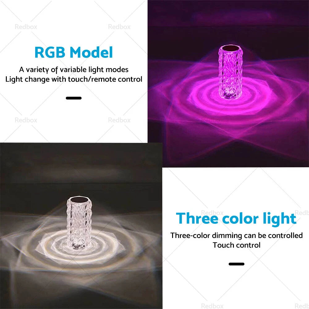 Crystal Table Lamp for USB 3/16 Color LED